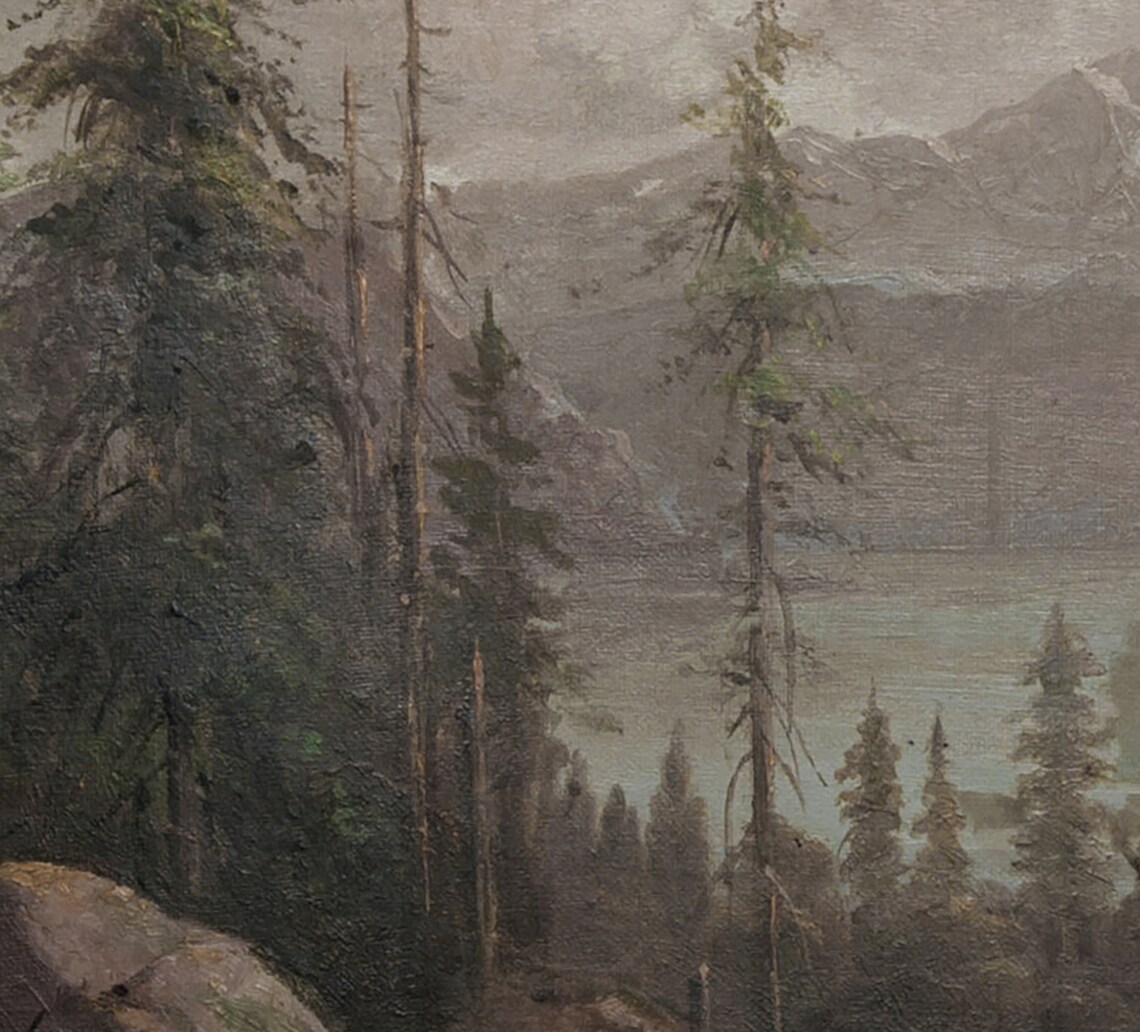 Vintage Lake Landscape Art Print, Rustic Mountain - Image 2