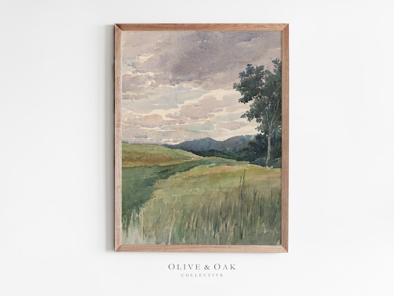 Spring Landscape Vintage Watercolor Art Print