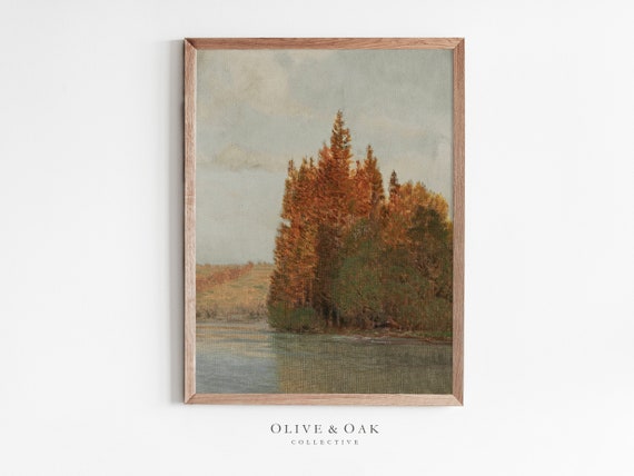 Autumn Lake Landscape Painting, Cottagecore Fall Art Print