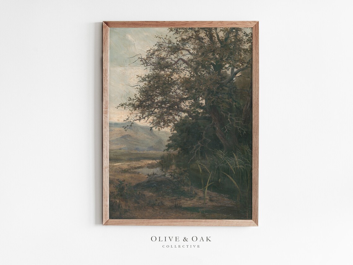 Muted Landscape with Trees, Vintage Art Print