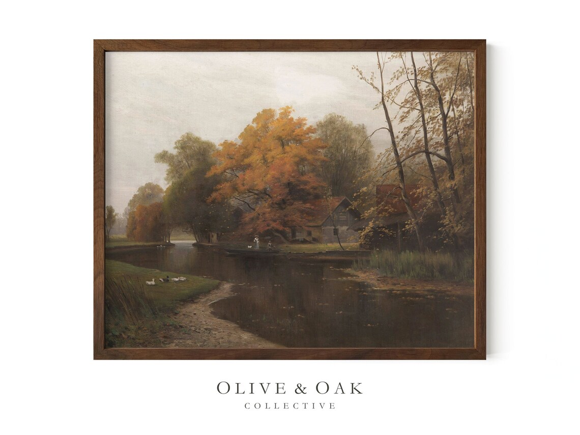 Autumn Landscape Painting, Vintage Country Fall Decor - Image 2