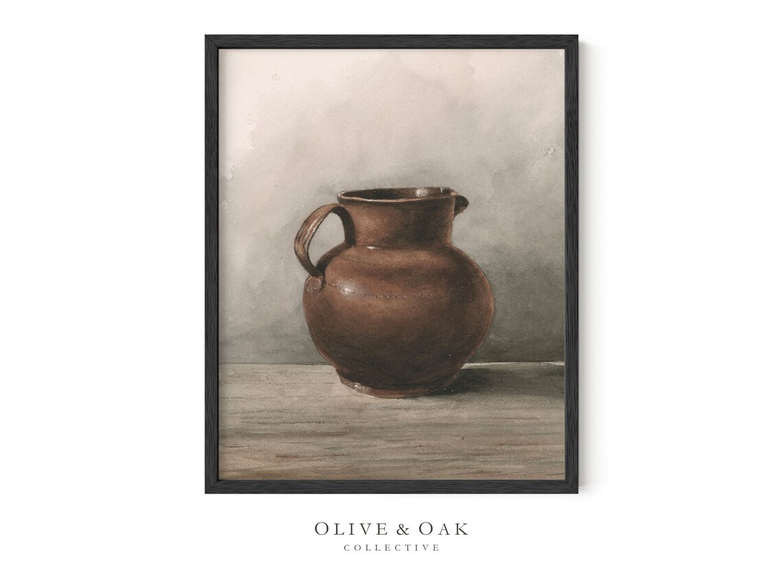 Watercolor Pitcher Still Life, Neutral Decor Art Print - Image 2