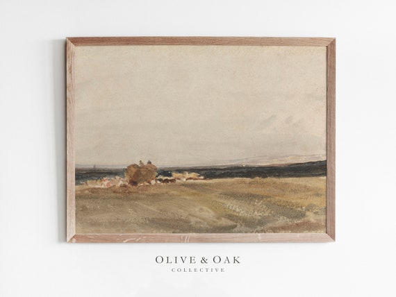 Fall Farmhouse Vintage Painting, Autumn Landscape Art Print