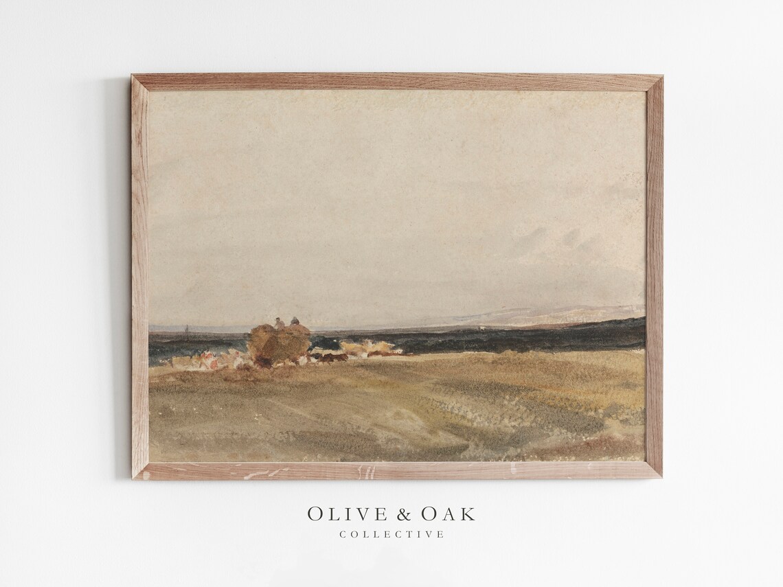 Fall Farmhouse Vintage Painting, Autumn Landscape Art Print
