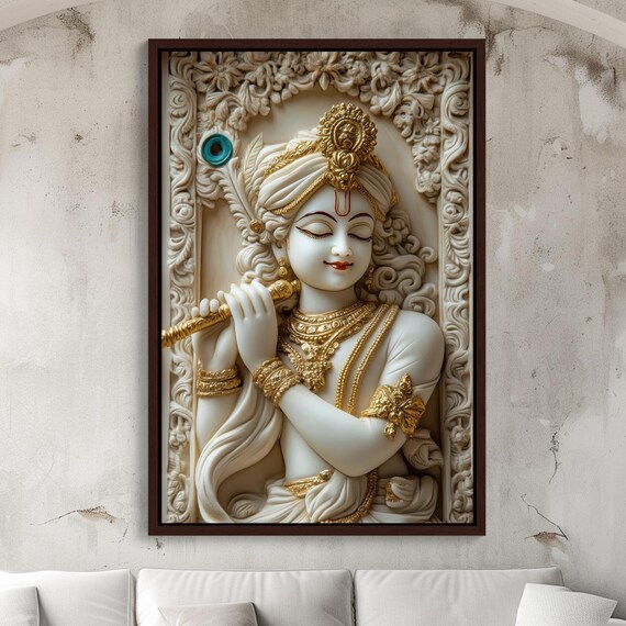 Krishna 3D Illusion Print, Hindu Spiritual Art Print