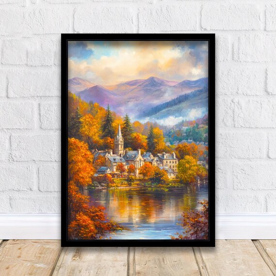 Ambleside Lake District Autumn Church Lakeside Watercolor Poster