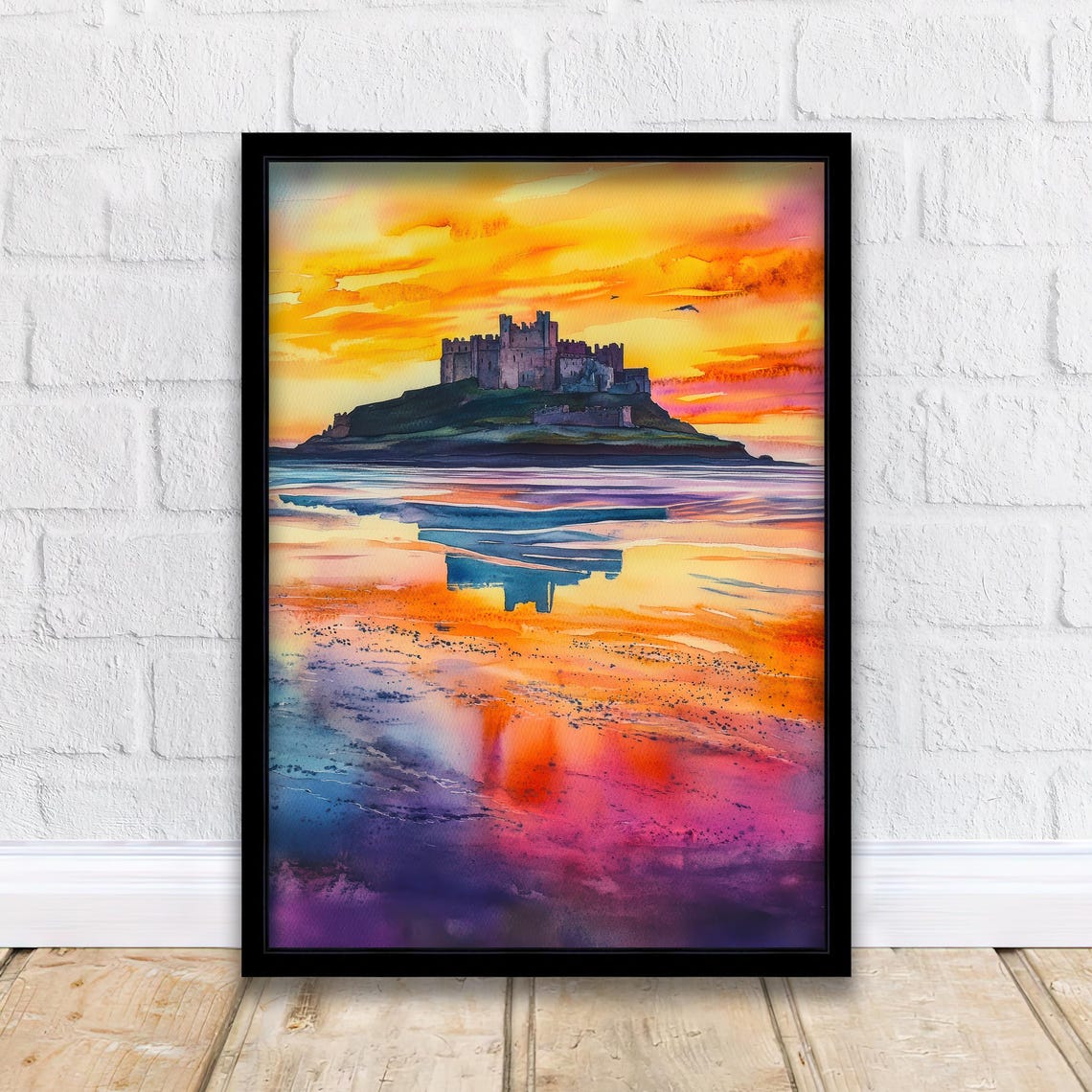 Bamburgh Castle Travel Poster Print Northumberland England Wall Art Coastal Fortress Decor Gift For Uk History Lovers And Fans Of Scenic
