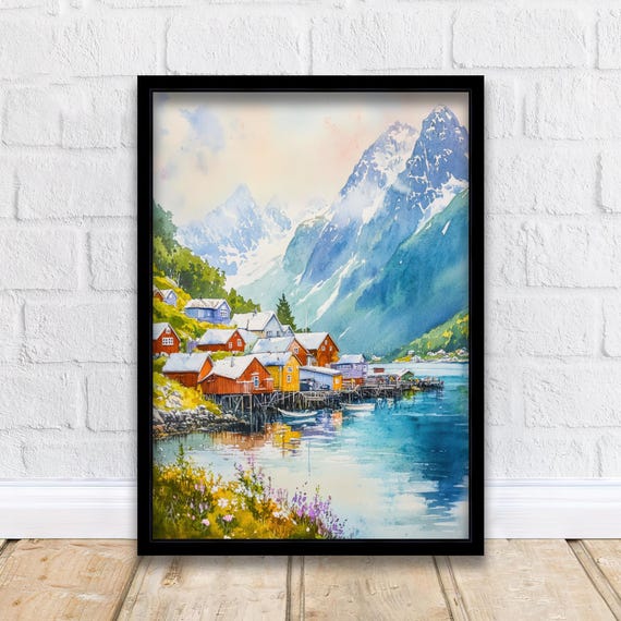 Olden Norway Travel Poster Print Nordfjord Wall Art Scandinavian Coastal Village Decor Gift For Europe Lovers And Nordic Landscape