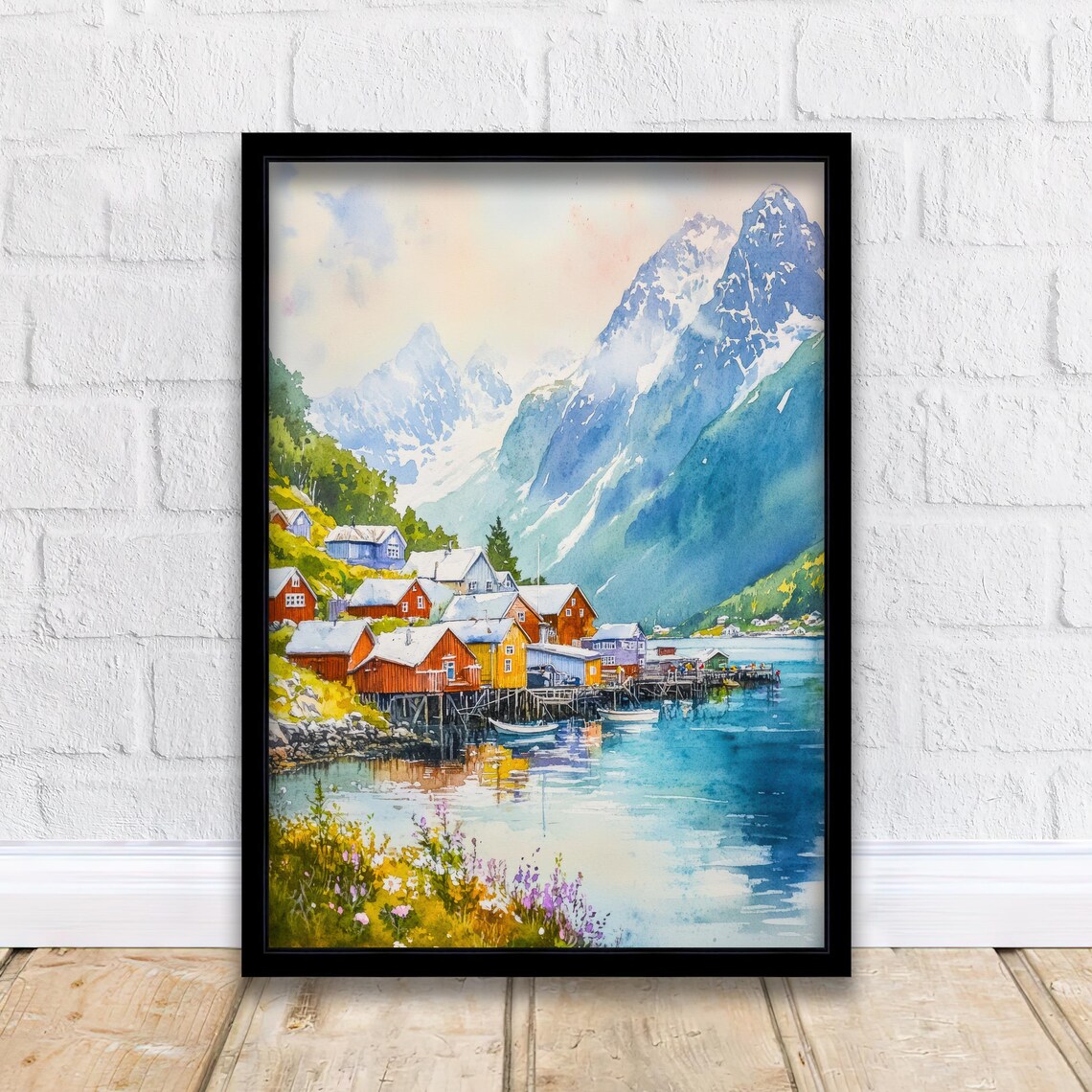 Olden Norway Nordfjord Fishing Village Fjord Watercolor Poster