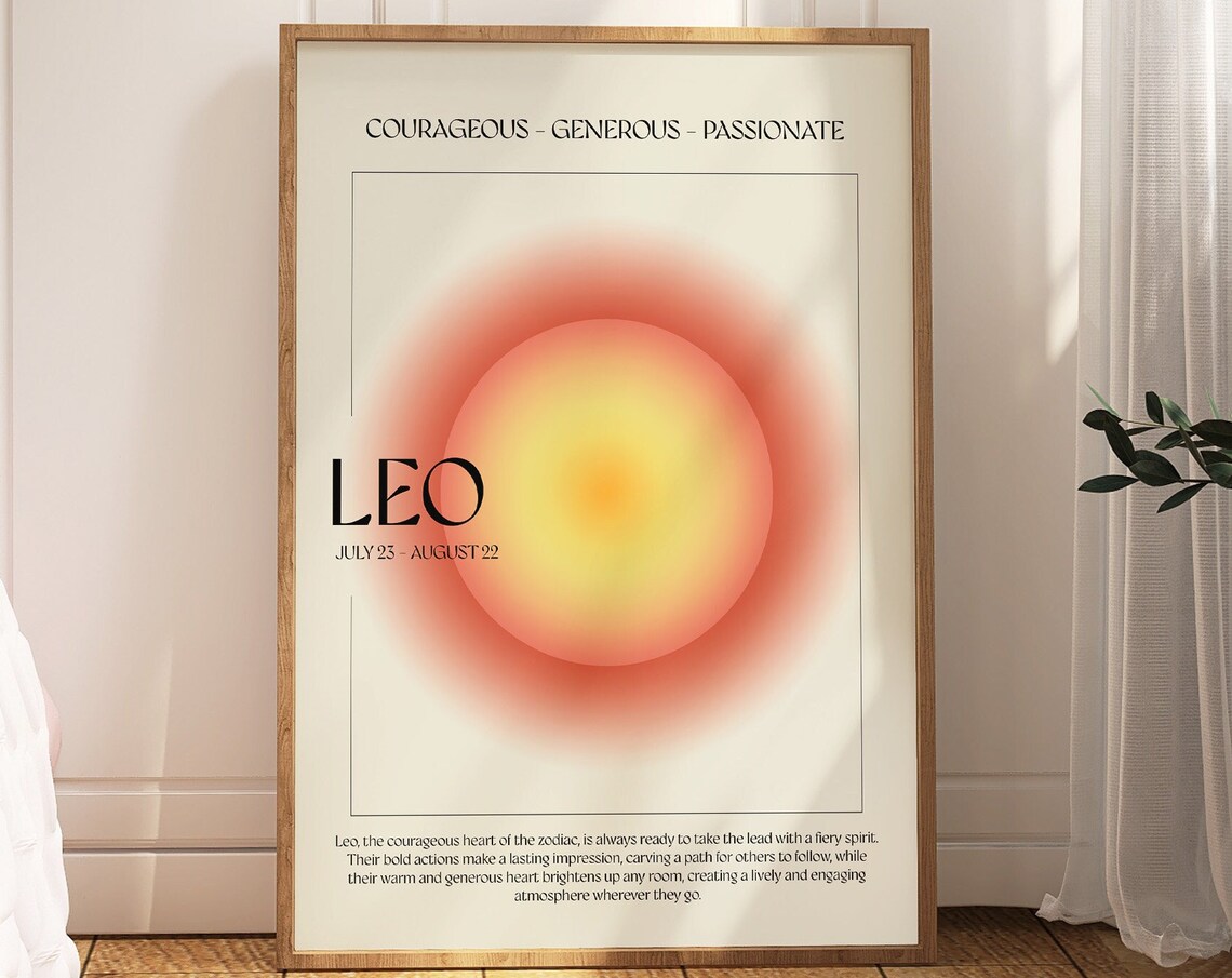 Leo Zodiac Aura Gradient Courageous July Birthday Astrology Poster