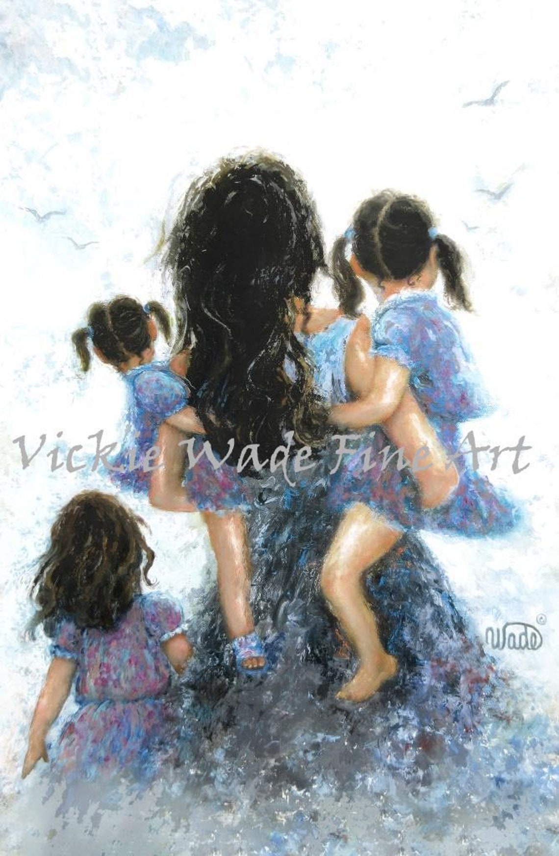 Mother Carrying Two Daughters With A Third By Her Side Poster