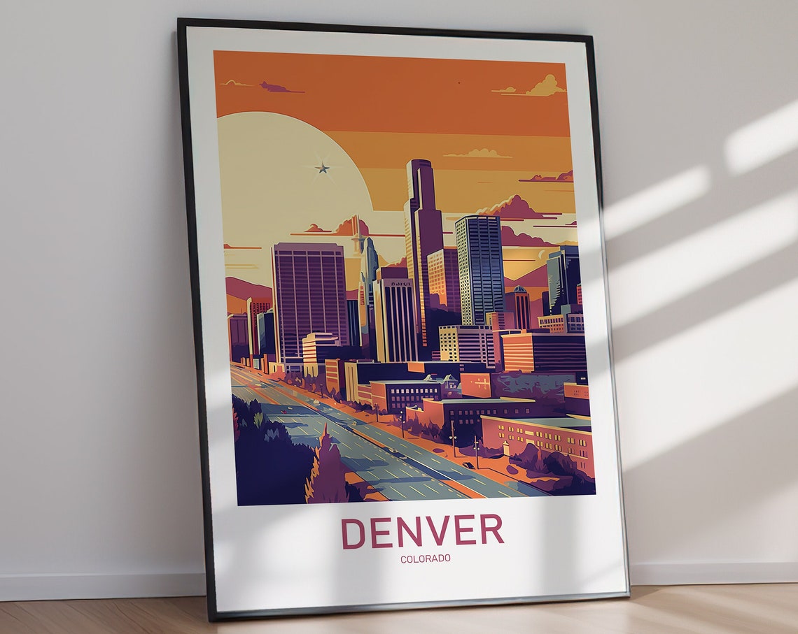 Denver Colorado Skyline Sunset Highway Retro Travel Poster Artwork - Image 2