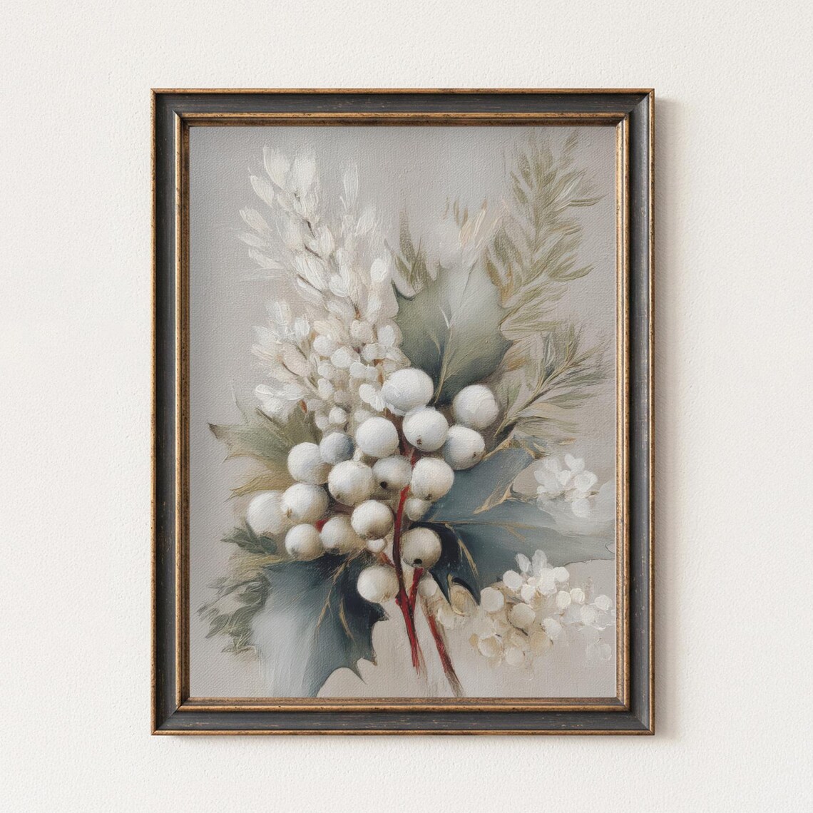 Moody Christmas Holly Poster Print, Rustic Botanical Decor