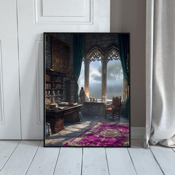 Dark Academia Castle Print Fantasy Library Wall Art