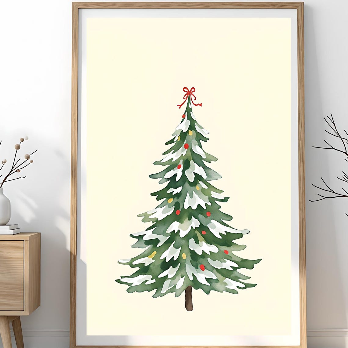 Snowy Pine Christmas Tree Print Minimalist Scandinavian Wall Art