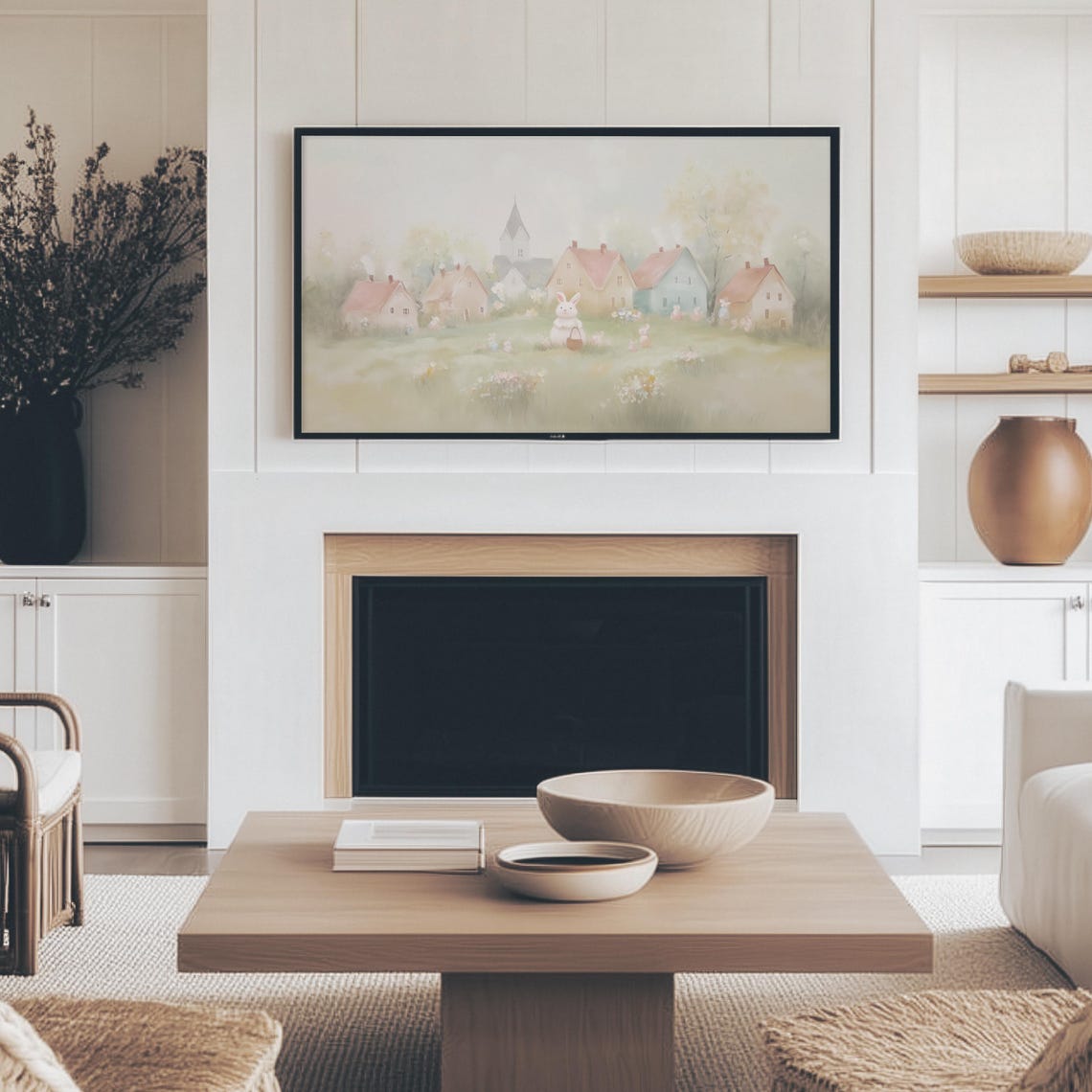 White Bunny With Basket Easter Village Spring Celebration Wall Art - Image 4
