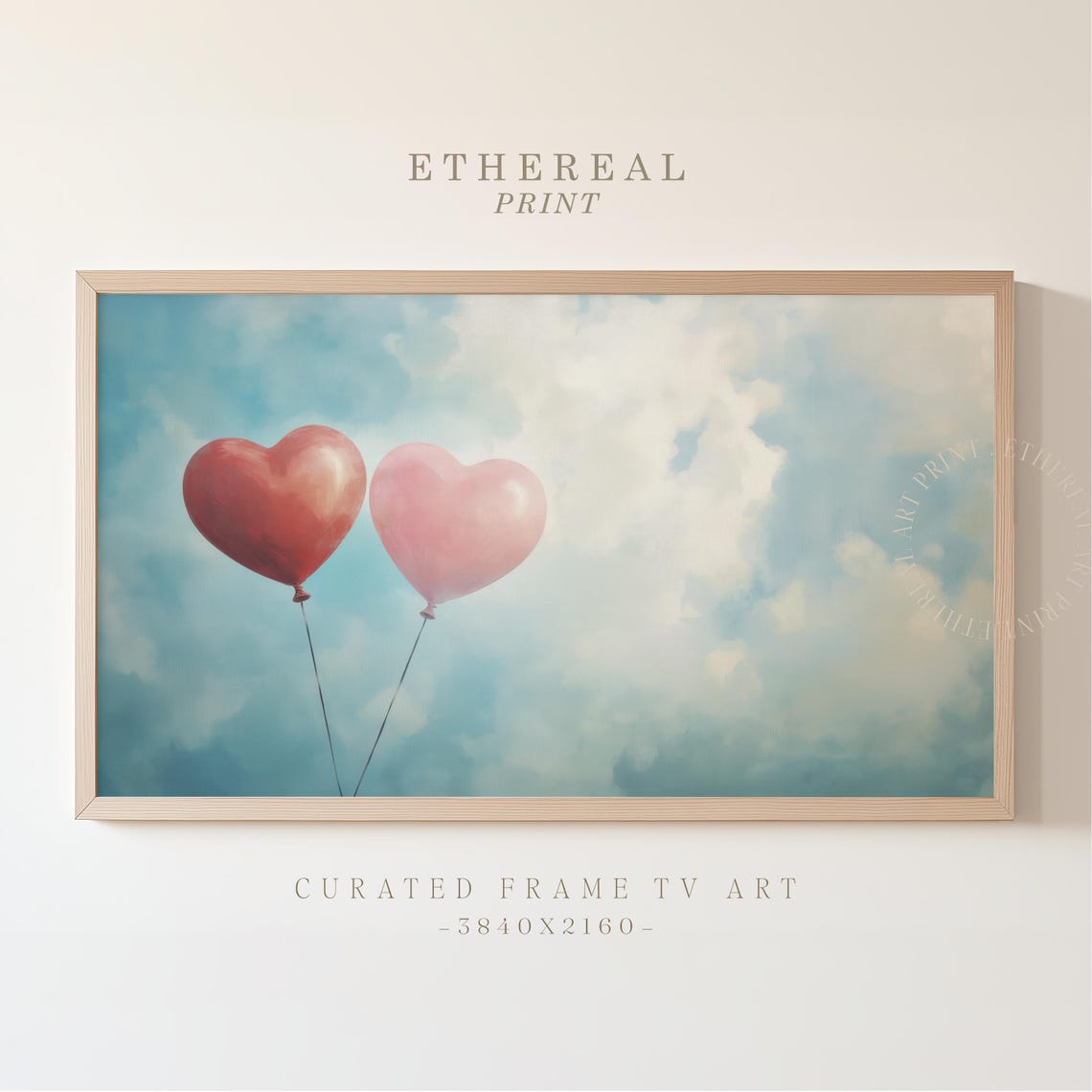 Red Pink Heart Balloons Floating Clouds Romantic Valentines Tv Art