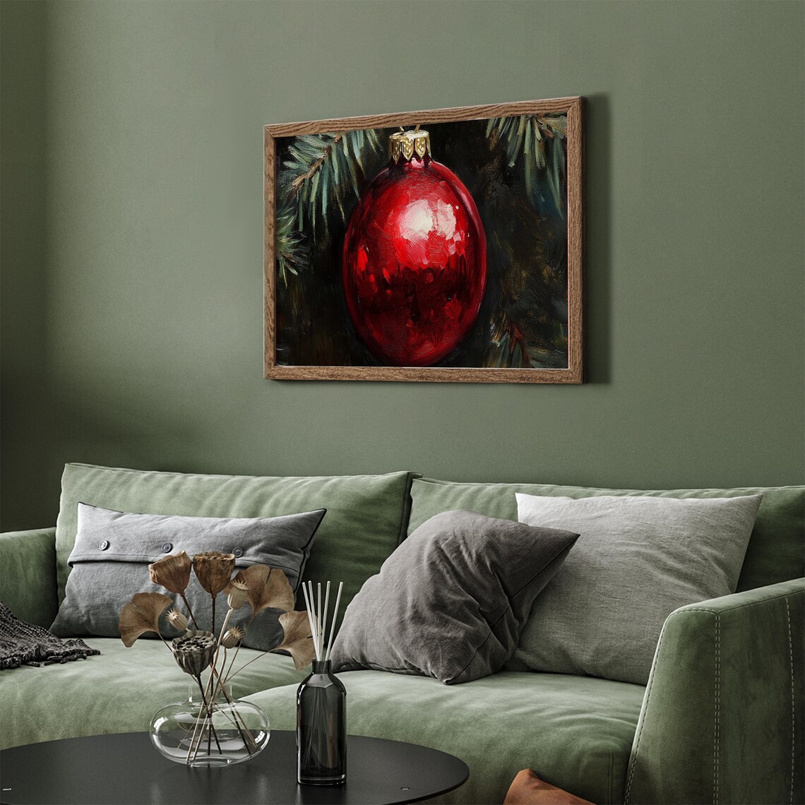 Vintage Christmas Red Ball Frame Tv Art Christmas Ornament Painting Frame Tv Holiday Festive Screensaver Xmas Farmhouse Decor - Image 3