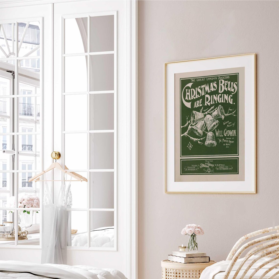 Vintage Christmas Bells Sheet Music Cover Poster Retro Green Print - Image 3