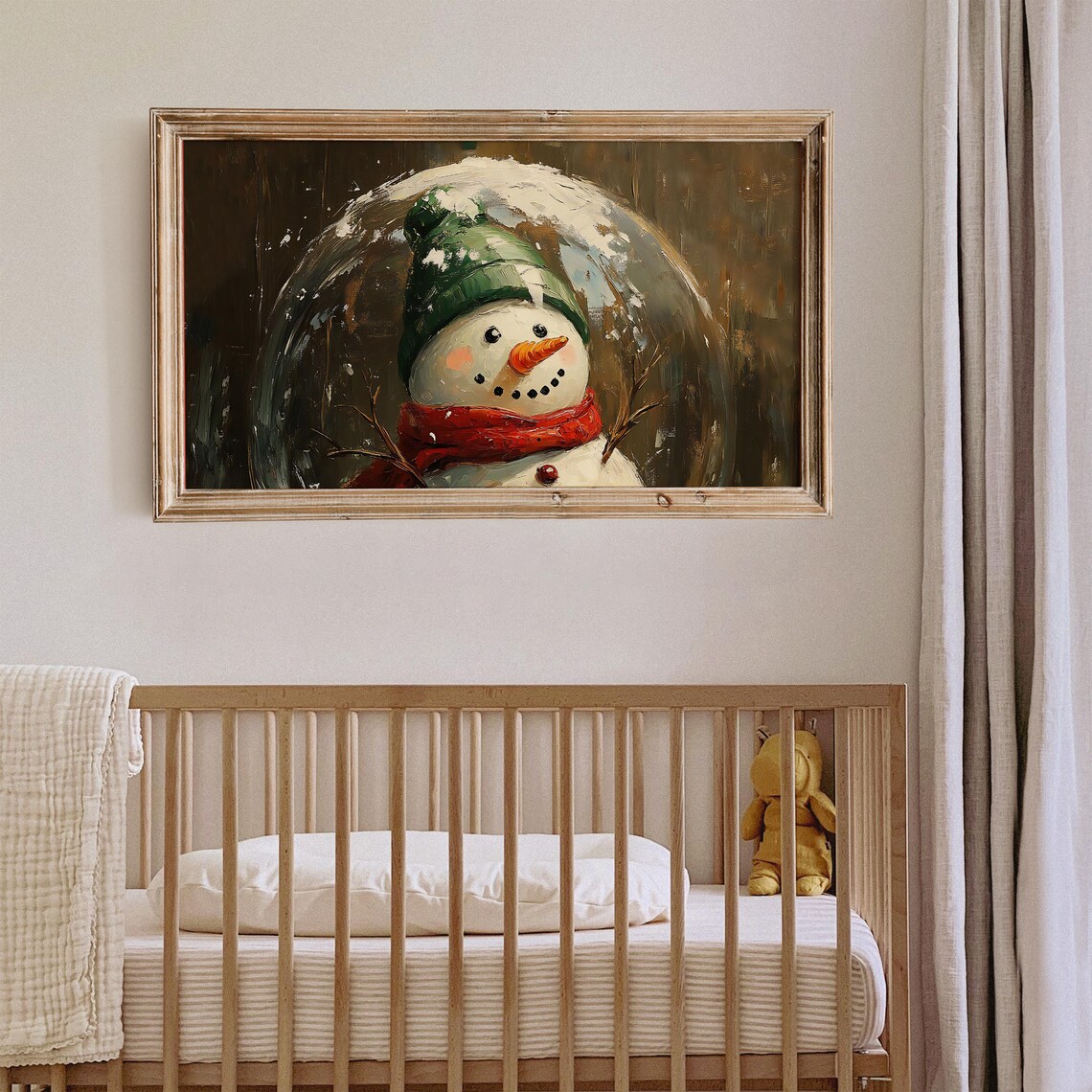 Vintage Christmas Snowman Frame Tv Art Christmas Snowman In Snow Globe Painting Frame Tv Holiday Festive Screensaver Xmas Farmhouse Decor - Image 3