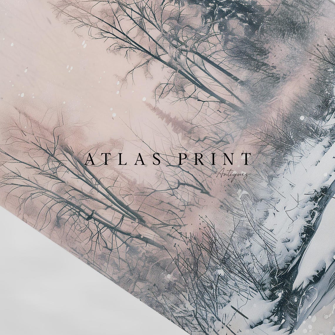 Blush Pink Winter Landscape Frozen Stream Snowy Trees Wall Art - Image 4