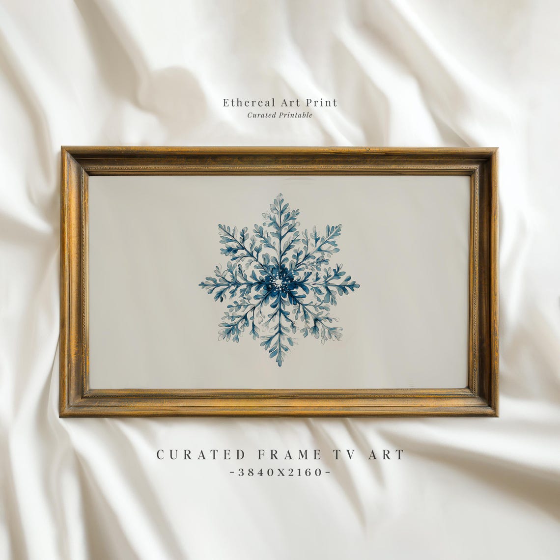 Blue Watercolor Snowflake Elegant Winter Holiday Wall Art Print