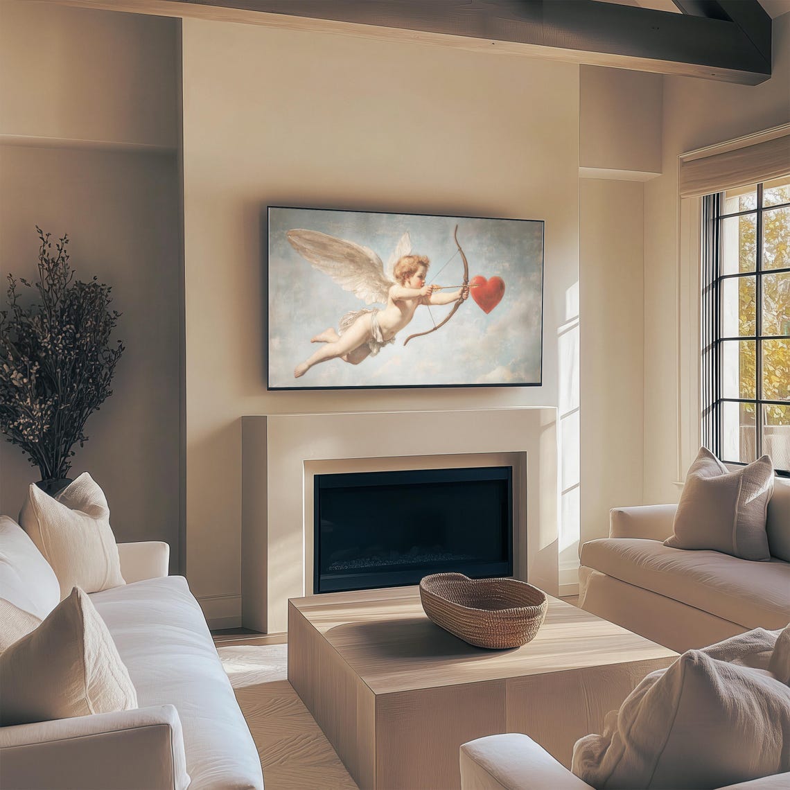 Vintage Cupid With Bow Aiming At Red Heart Romantic Painting Wall Art - Image 4