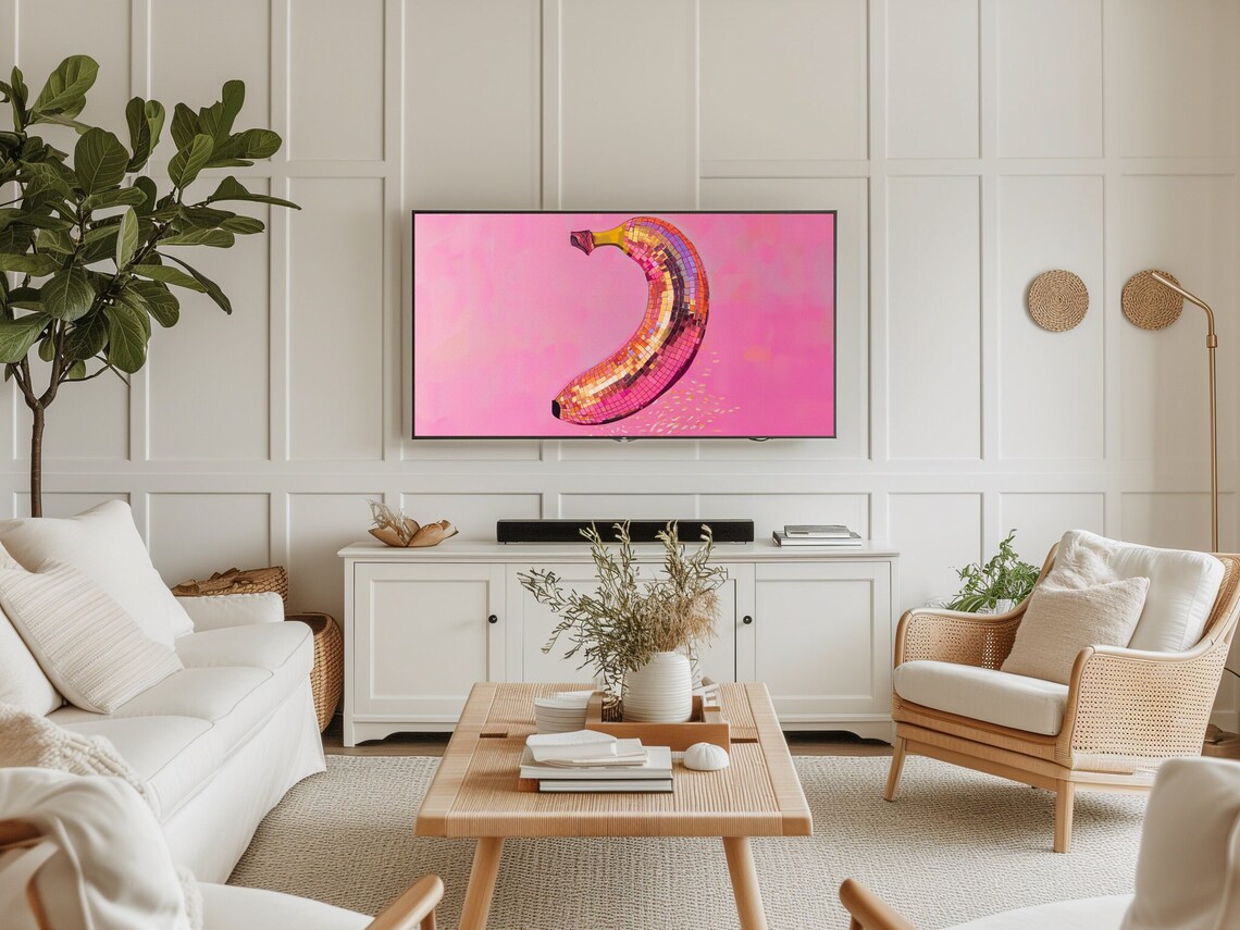 Banana Disco Ball Maximalist Painting, Pink Decor - Image 5