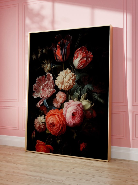 Dark Academia Floral Still Life, Moody Botanical Art Print