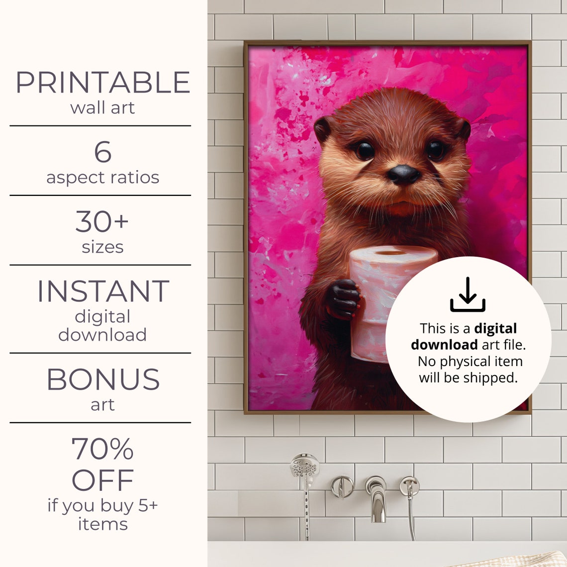 Cute Otter Holding Toilet Paper Roll Poster Print - Image 4