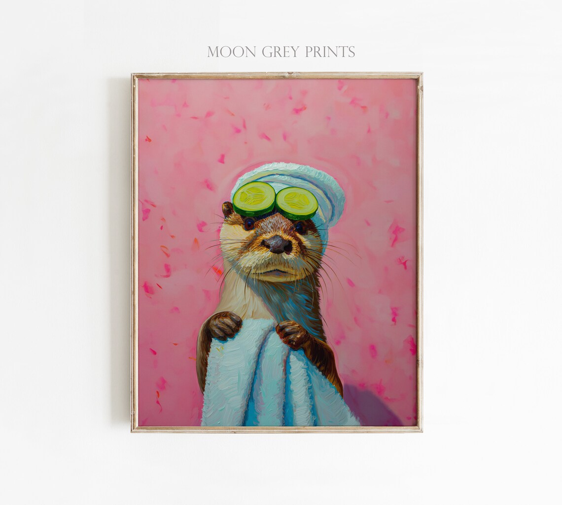 Cute Otter Oil Painting, Maximalist Bathroom Art Print - Image 4