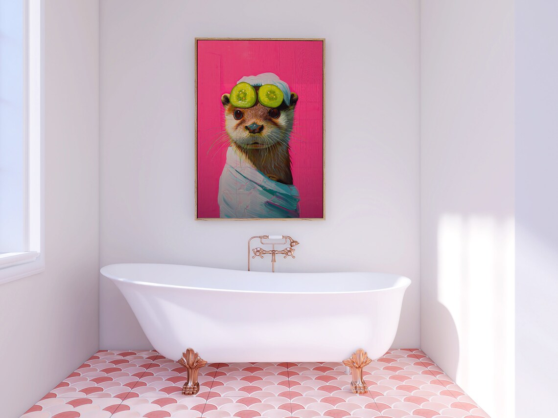 Cute Otter Maximalist Bathroom Wall Art - Image 4