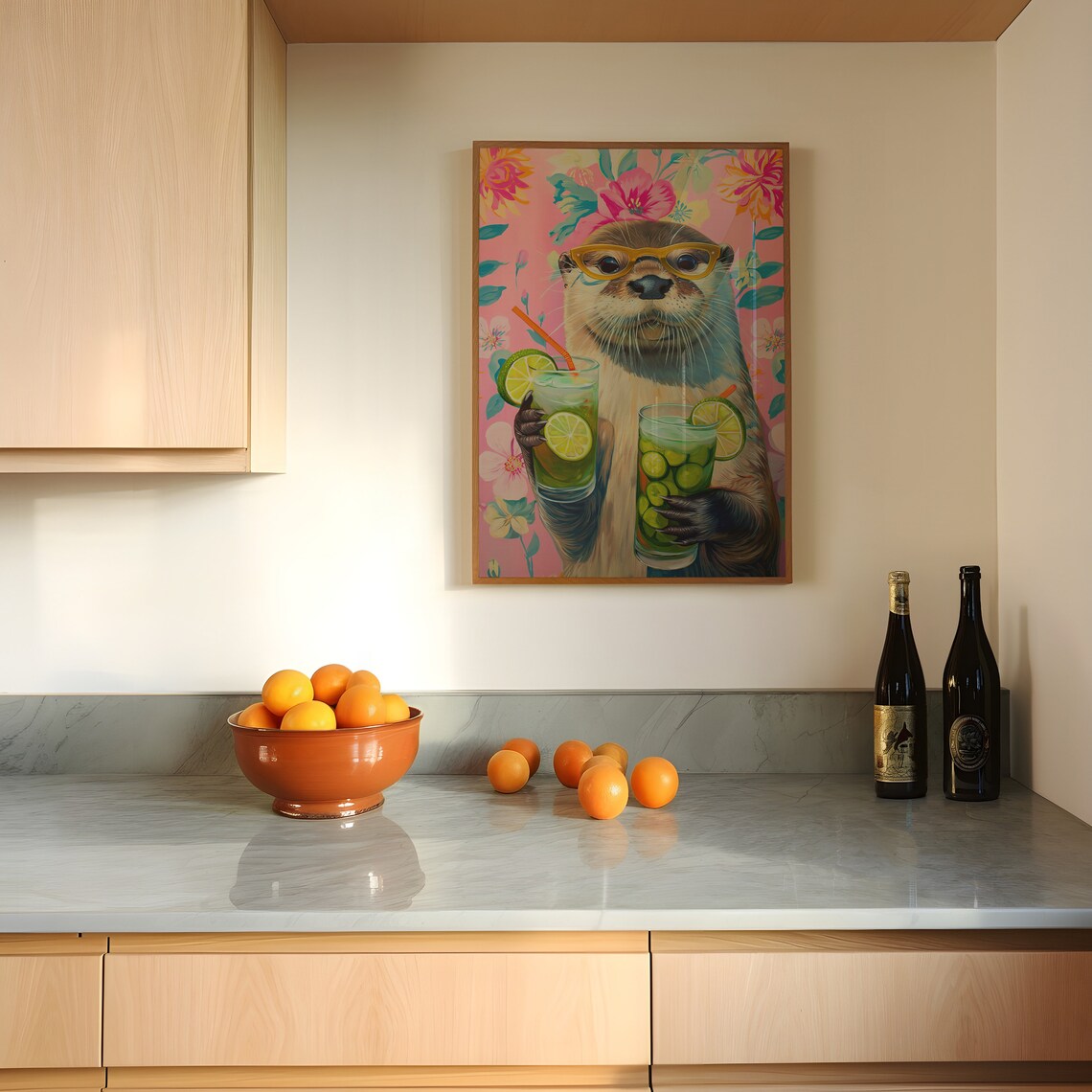 Otter With Cocktail, Maximalist Oil Painting - Image 5