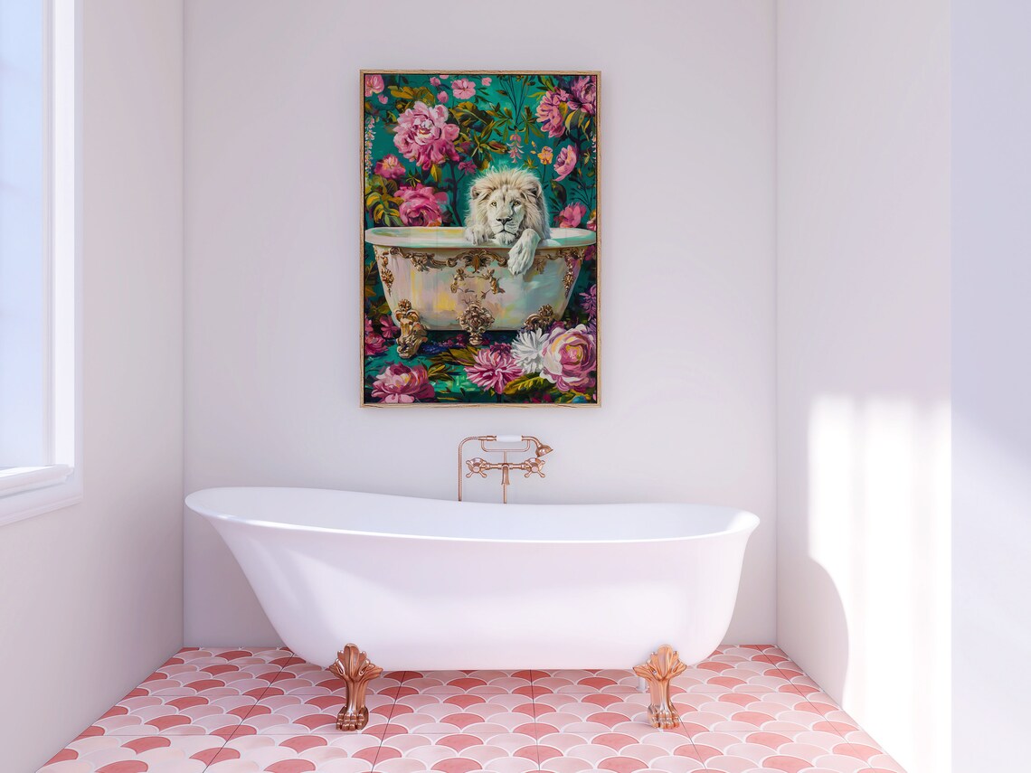 Lion In A Bathtub, Maximalist Oil Painting - Image 4
