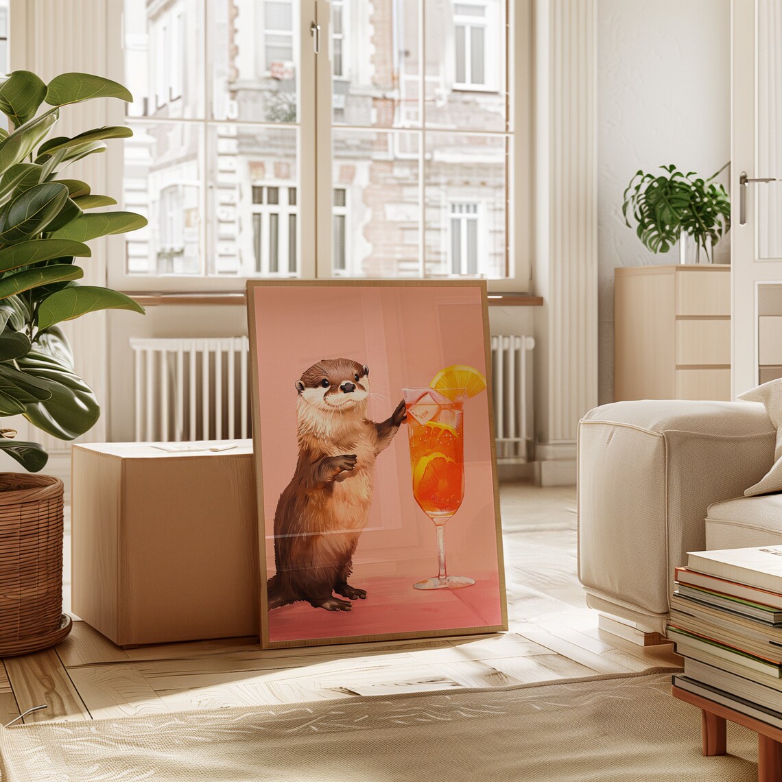 Otter With Aperol, Maximalist Oil Painting Poster - Image 3