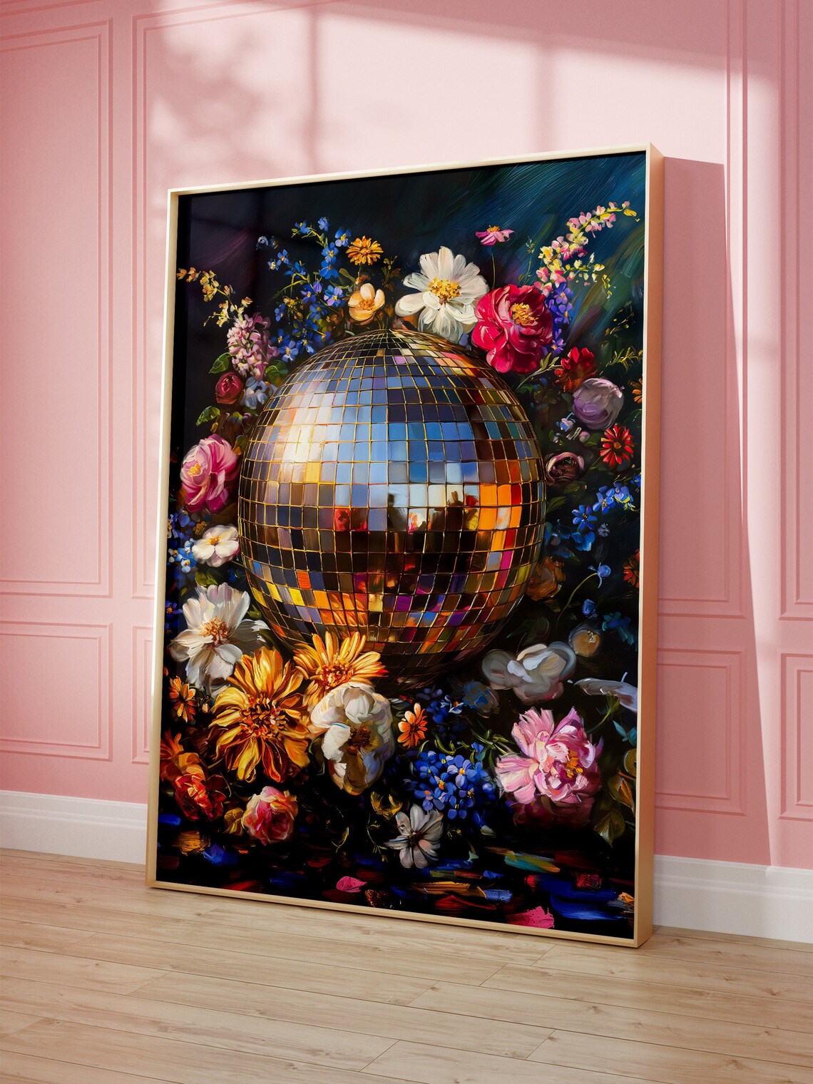 Disco Ball Maximalist Painting, Botanical Poster