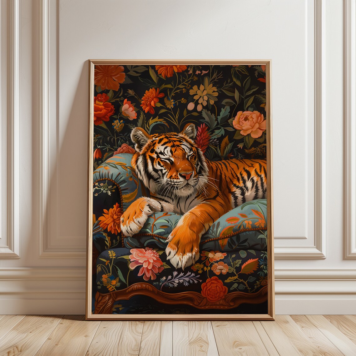 Tiger Sleeping On A Couch, Maximalist Oil Painting - Image 4