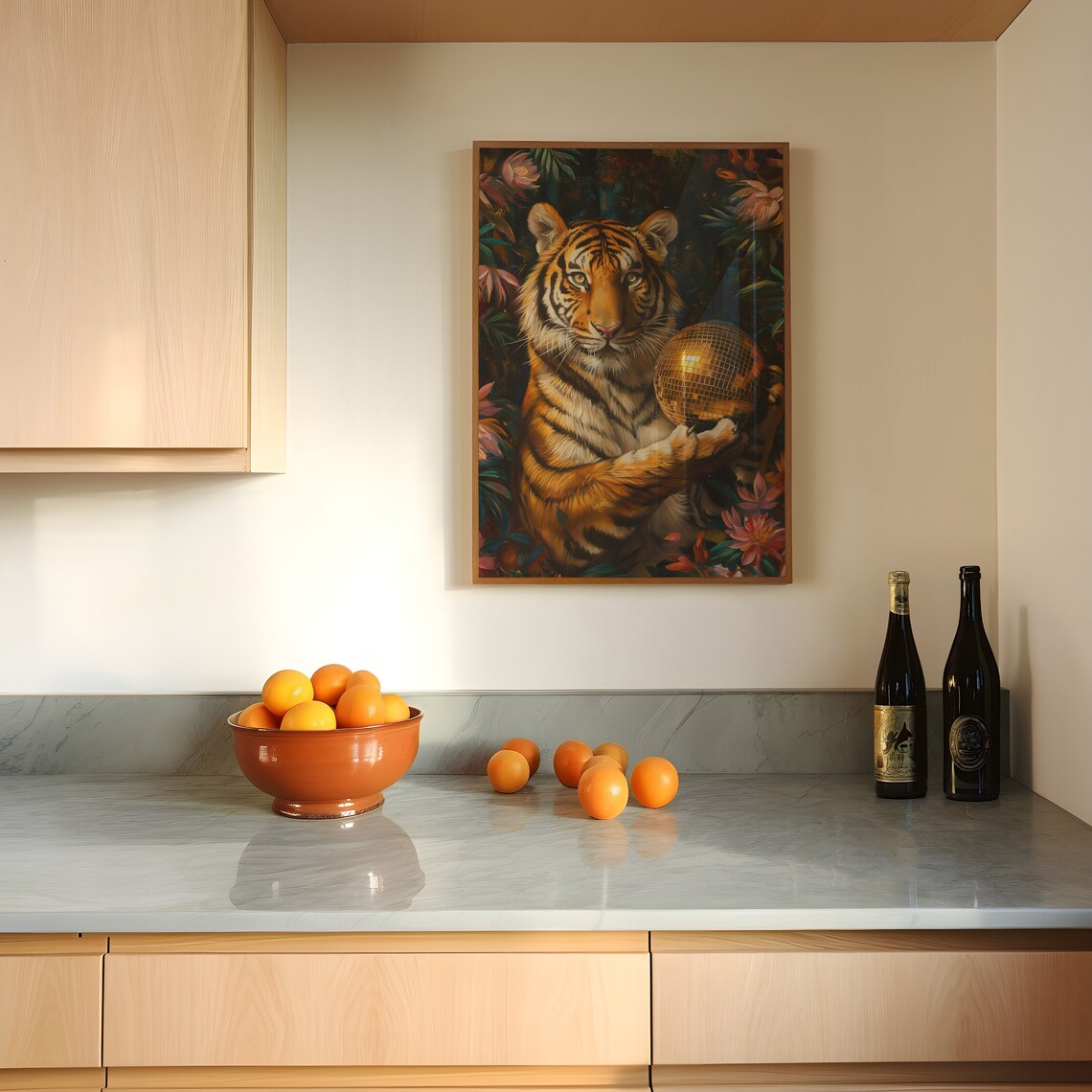 Tiger And Gold Disco Ball, Maximalist Oil Painting - Image 5