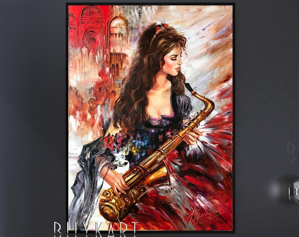 Abstract Saxophonist Jazz Art Print, Modern Tenor Saxophone - Image 2