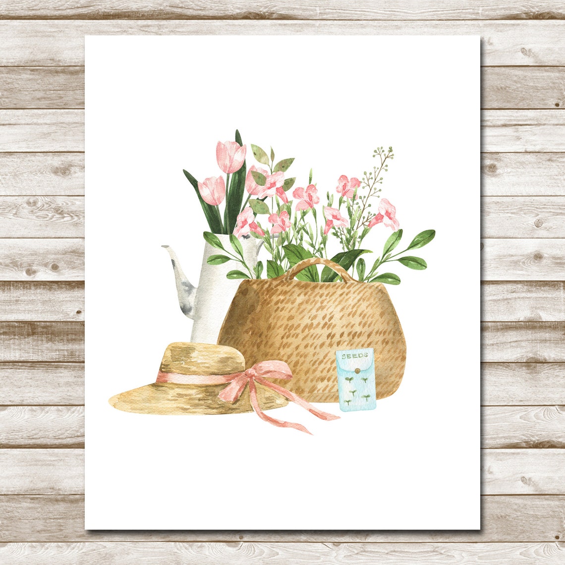 Summer Garden Watering Can Flowers Straw Hat Seed Packet Poster - Image 4