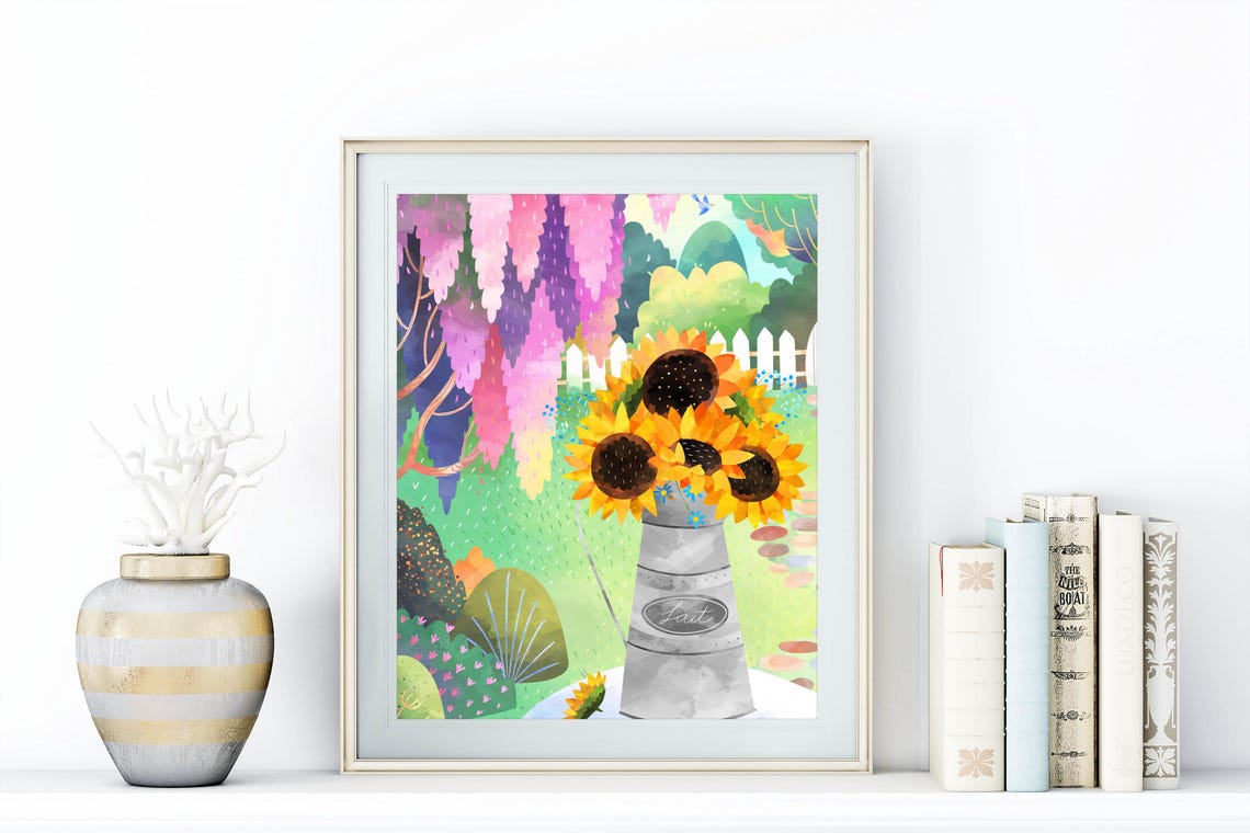 Sunflower Bouquet Sunflower Wall Art 5x7 8x10 11x14 16x20 Summer Garden Decor Watercolor Print Diy Decor Floral Girls Room Sign - Image 3