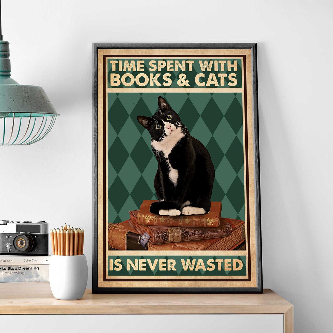 Time Spent With Books And Cats Is Never Wasted Cat Wall Poster - Image 3