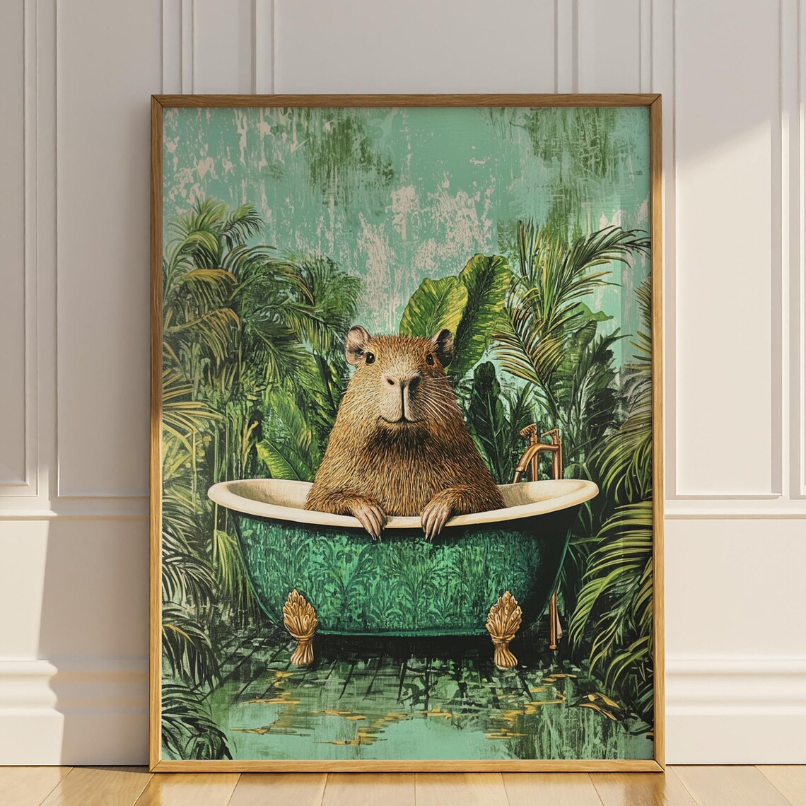 Capybara Bathroom Wall Art, Funny Botanical Decor