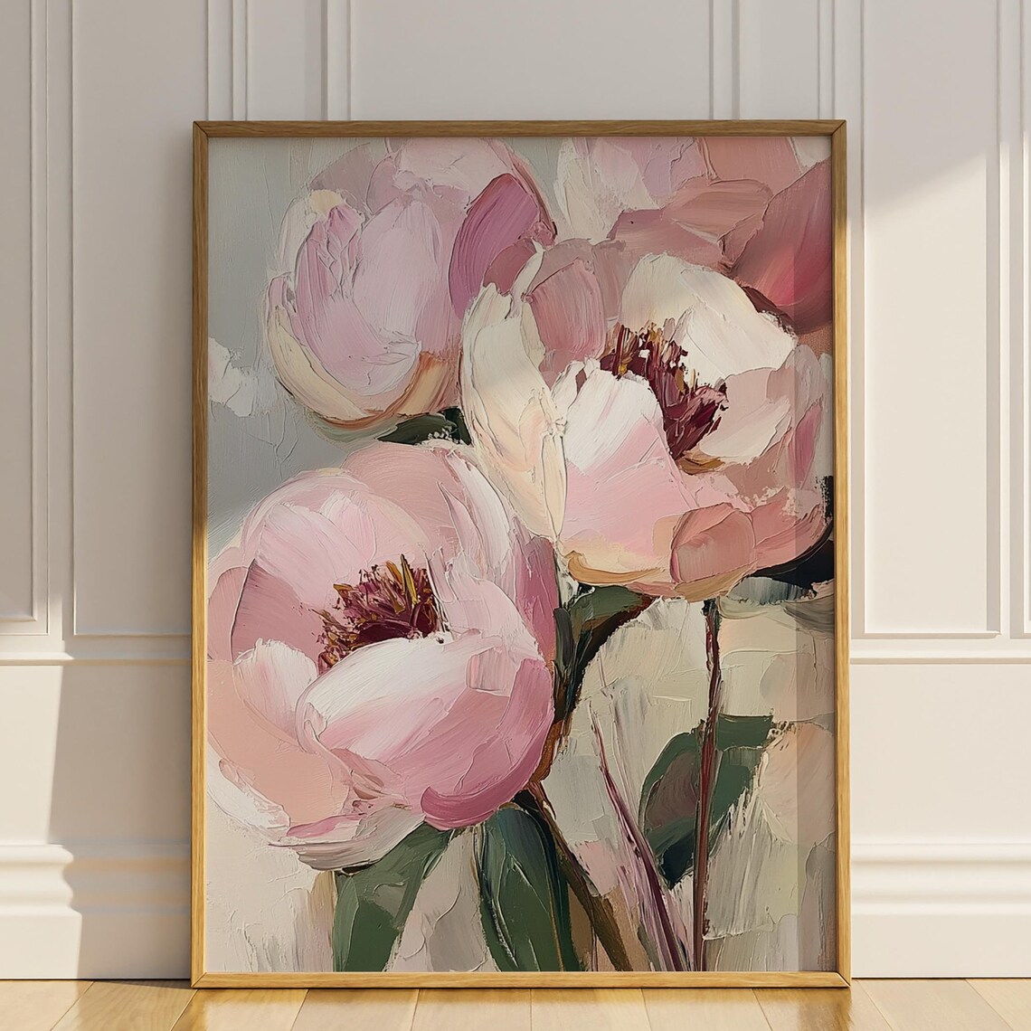 Pink Peonies in Thick Impasto Oil Painting Style Floral Poster
