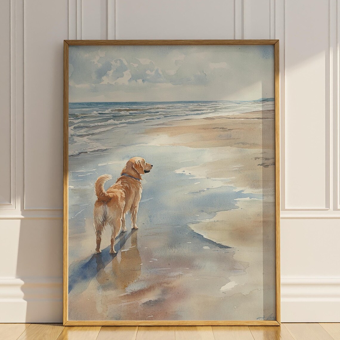 Dog Beach Coastal Watercolor Art Print