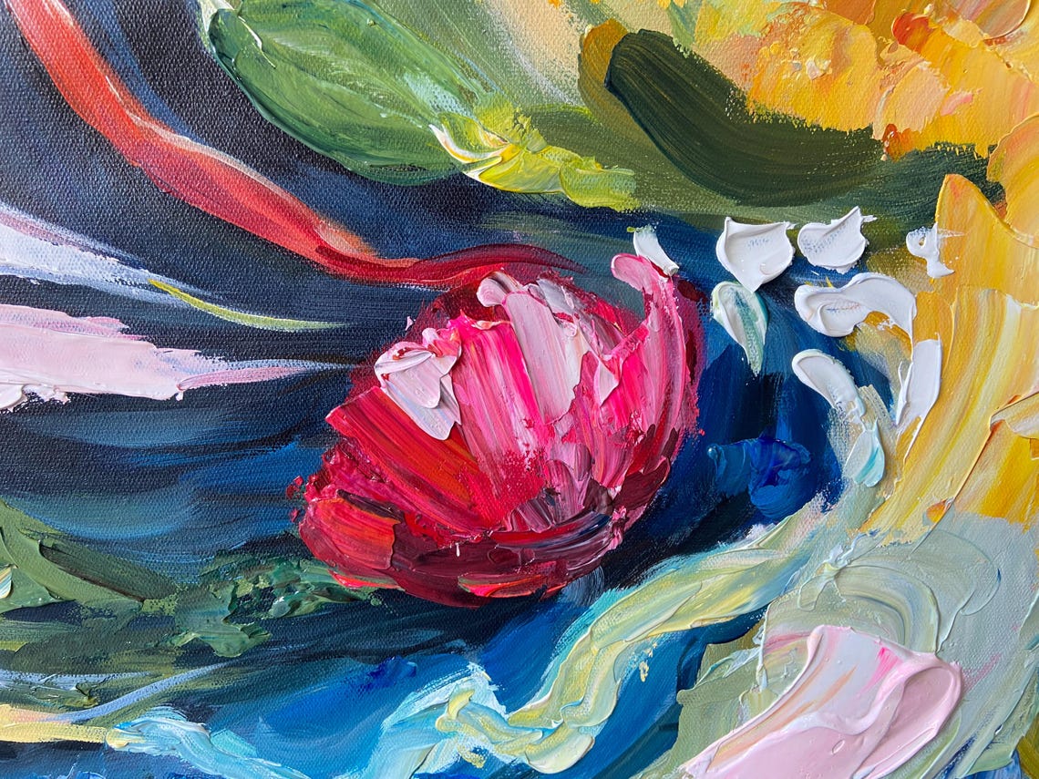 Jewel Tone Flower Explosion Dark Textured 3D Abstract Oil Poster - Image 5