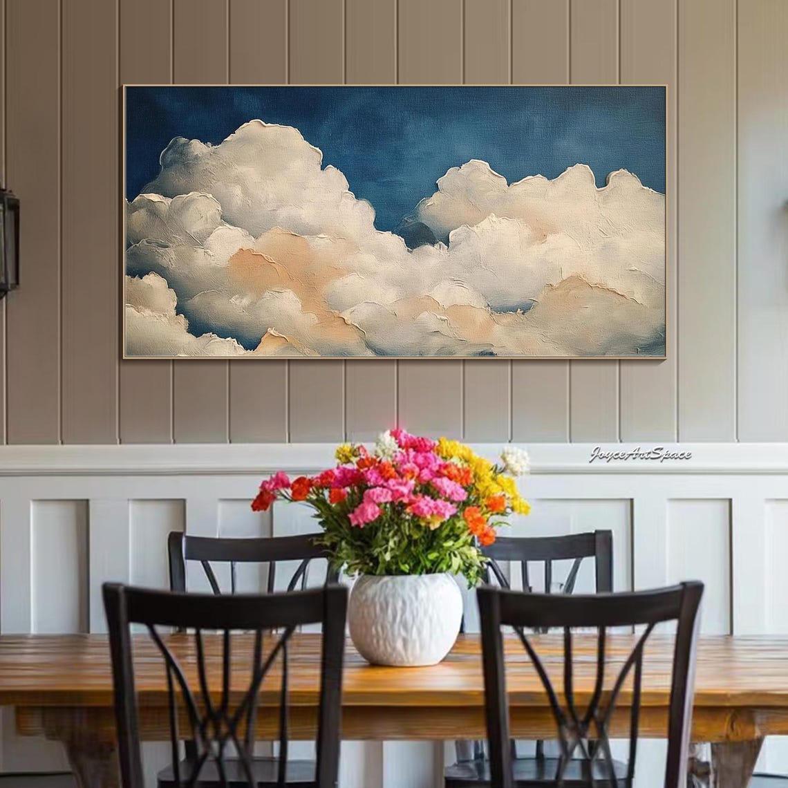 Abstract Cloudscape Oil Painting Original Texture Sky Artwork Handmade Neutral Wall Art Bedroom Wall Art Minimalist Modern Wall Decor - Image 2