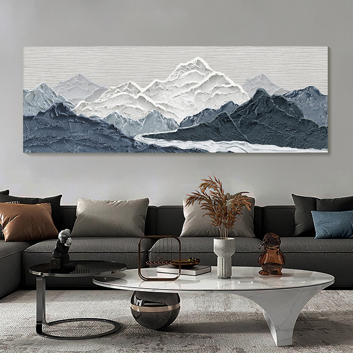 Gray Layered Mountain Peaks Textured 3D Monochrome Landscape Poster - Image 2