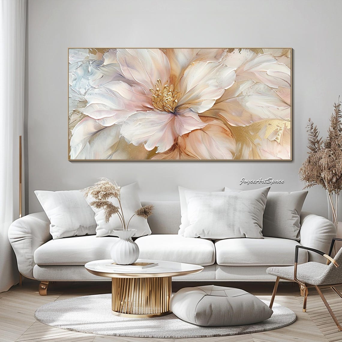 Pink Gold Blossom Close Up Textured 3D Elegant Floral Oil Poster - Image 5