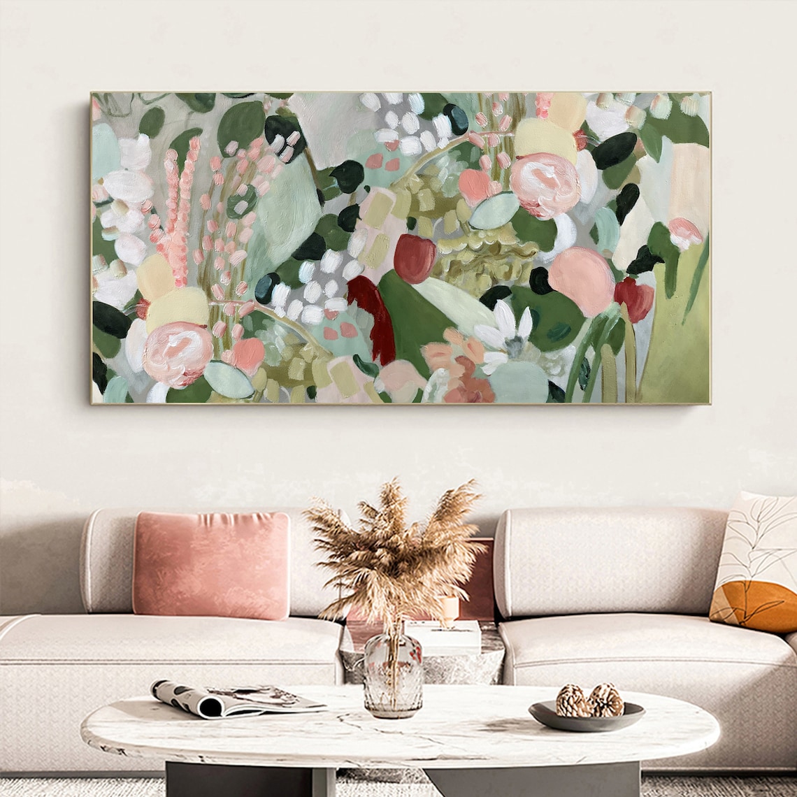 Abstract Jungle Green Flower Oil Painting Art Print - Image 3
